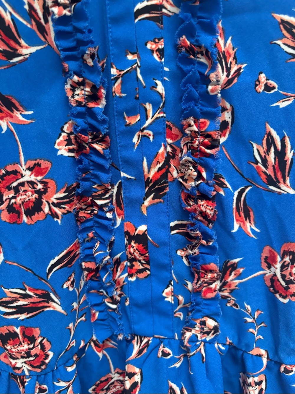 Ivanka Trump Royal Blue Floral Ruffle V-Neck Blouse - Beautiful - Picture 3 of 5